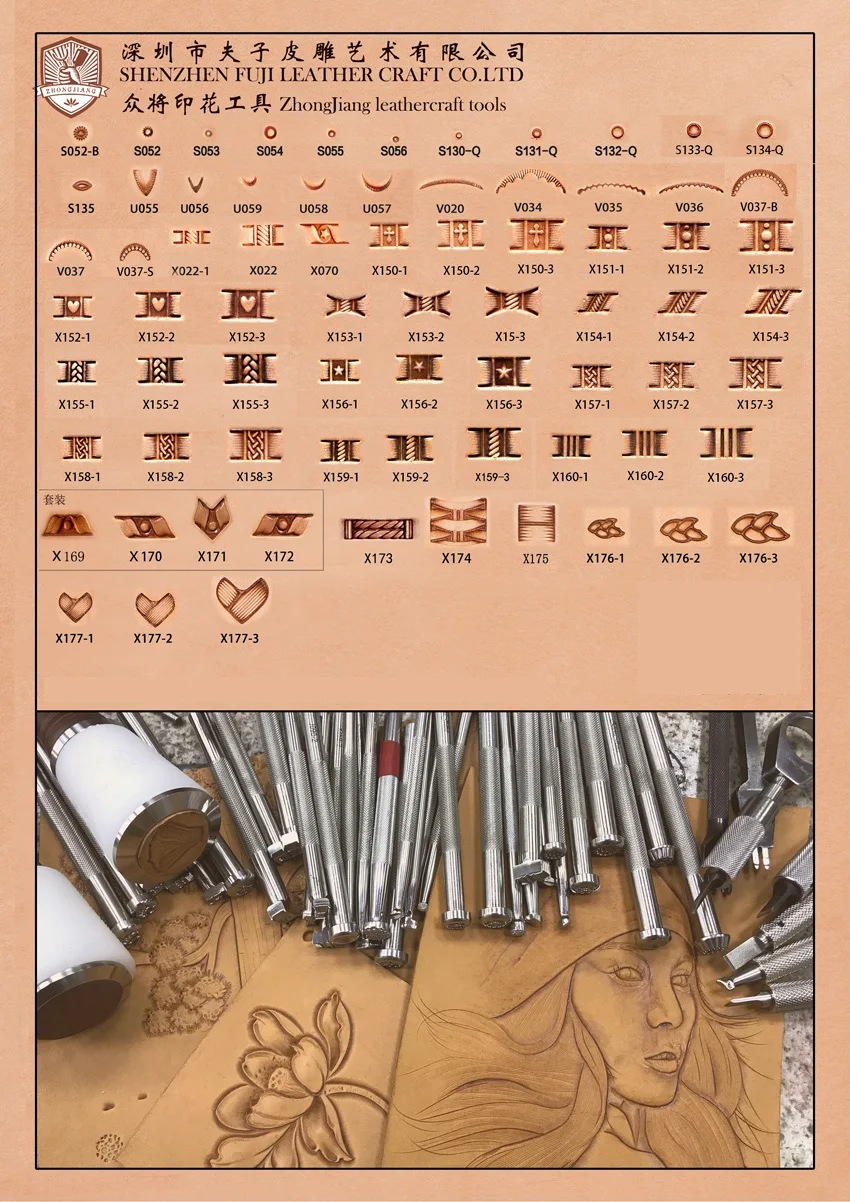 Leder arbeit Stempel werkzeug Schnitzen Bambus korb Web muster x174 Schnitzen Leder Handwerk Zhong jiang Briefmarken – Detail 4