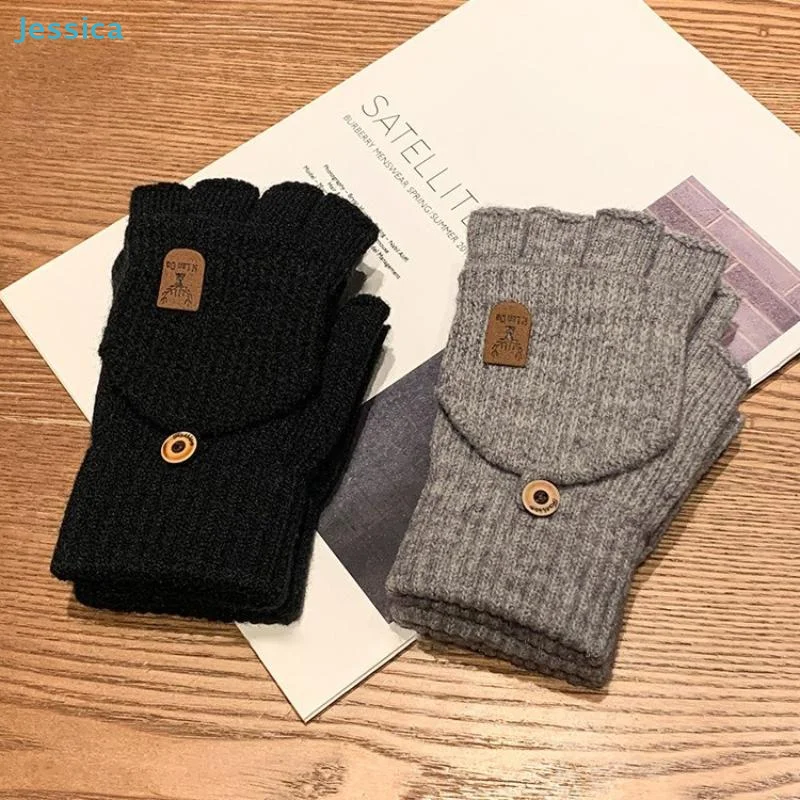 

♥ Вязаные перчатки без пальцев с клапаном на пуговицах — теплые грелки для рук с половиной пальца, текстовые перчатки на зиму