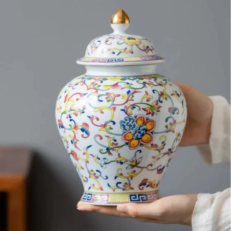 Enamelled Painted Pottery Pot Tea Caddy Ginger Jar Porcelain Canister Storage Tank Tea Organizer Desktop Storage Container