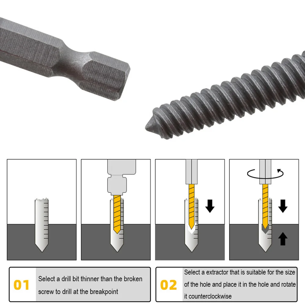 6pcs/set Broken Screw Remover Drill Bits Hex Shank Screw Extracter Tool for Damaged Screw / Sliding Tooth Screw