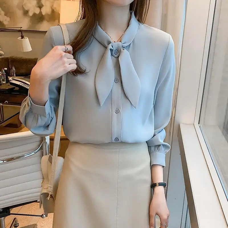 2024 Spring and Autumn New Elegant Women\'s Shirt Long-sleeved Base Shirt Women\'s Loose Chiffon Shirt Inner and Outer Blouse