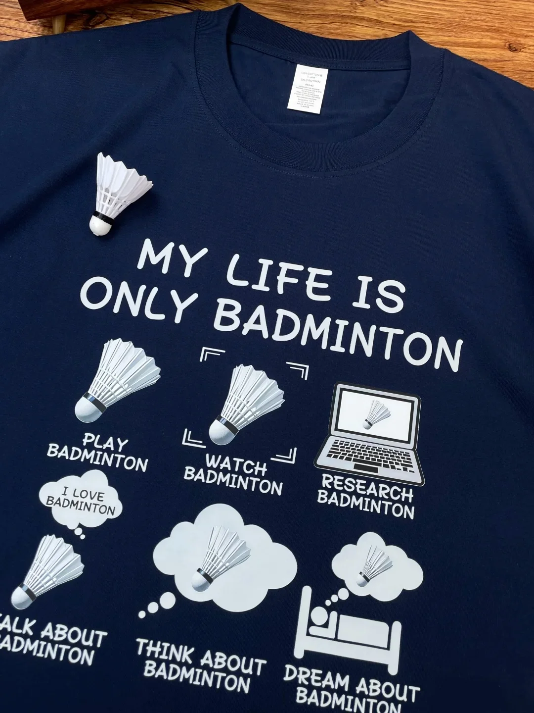 Breathable Pure Cotton Short Sleeve T-Shirt Unisex Couples Commuting Fun Creative Life Only Badminton Printed Casual Top