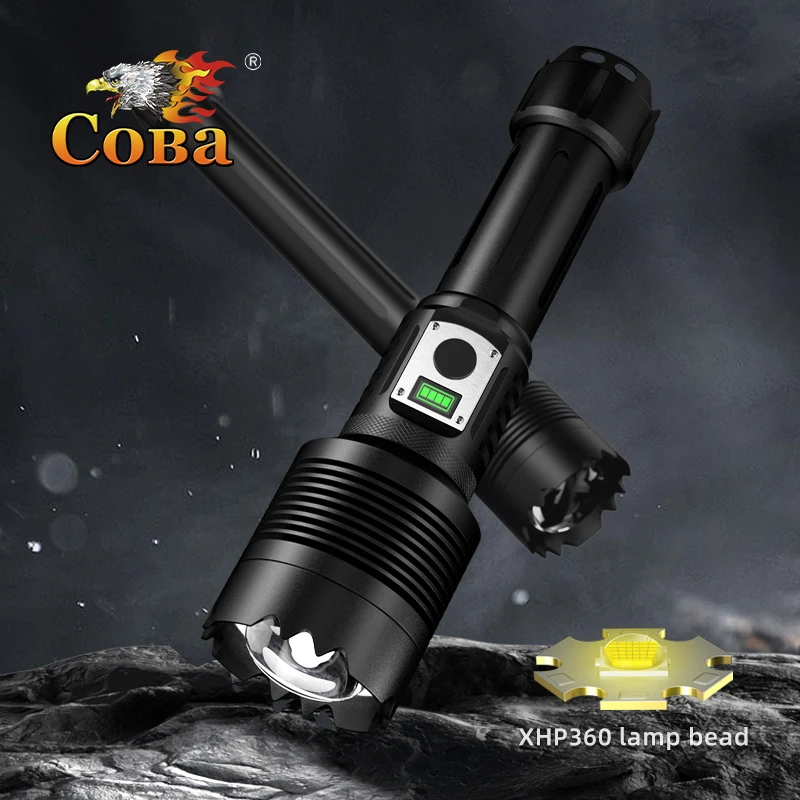 COBA XHP360 Strong Light Self-defense Flashlight Intelligent Electric Display Zoom Outdoor Long Distance Bright LED High Power