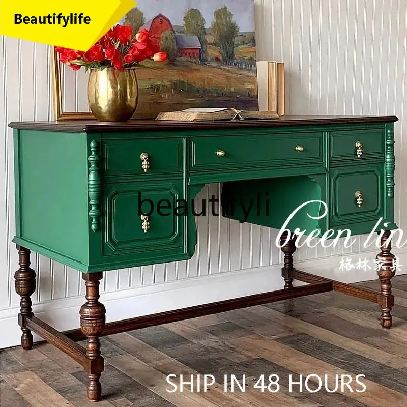

A53 French retro solid wood desk dresser foyer entrance desk partition