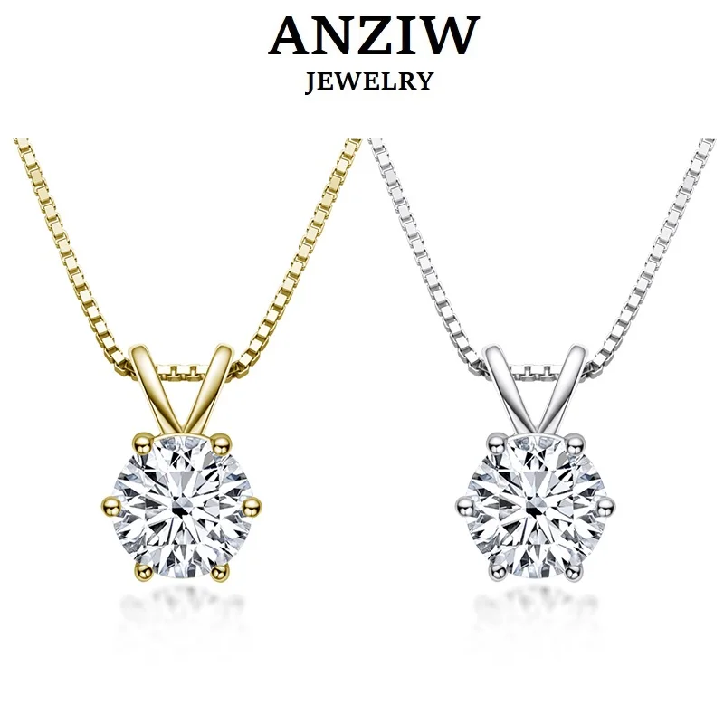 

ANZIW Classic 1ct Moissanite Necklace for Charm Women Diamond Pendant 925 Sterling Silver Jewelry Engagement Wedding Party Gifts