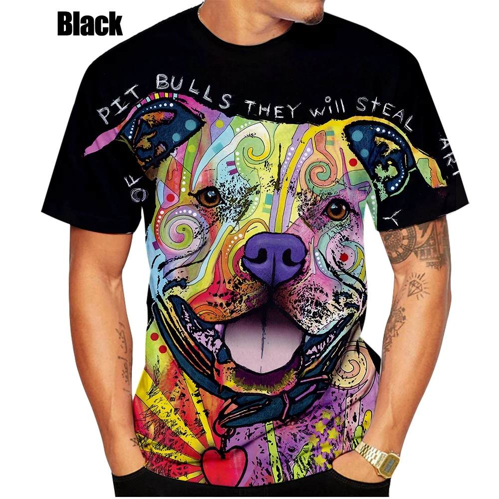 2022 New Summer 3D Pitbull Dog Cool Design T Shirt Men Tops Hipster Tees Boy Painting Man Casual T-shirt