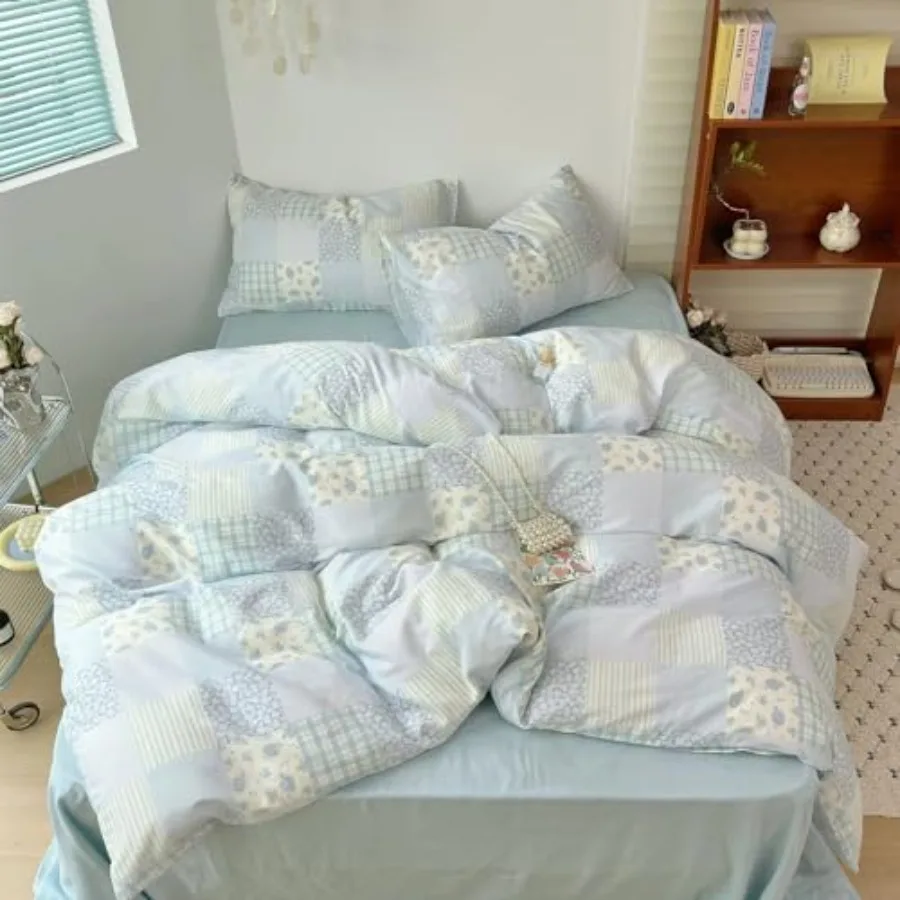 

Luxury Cotton Duvet Cover Set Size Light Striped Duvet Covers Breathable Comfy Bedding Comforter Cover for Summer Zipper Closur