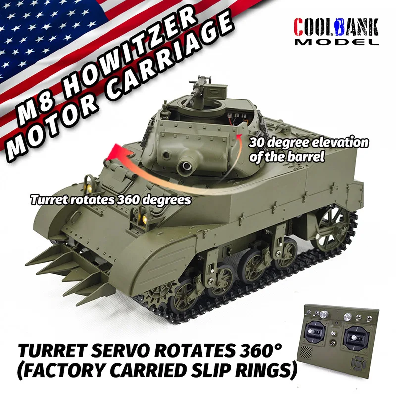 Kubingke M8 rotating 360-degree battery smoking electric remote control tank 1/16th military model toy adult gift