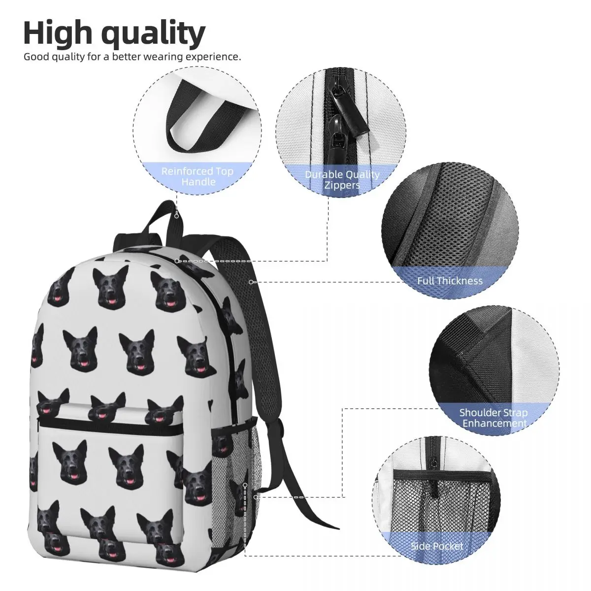 Black German Shepherd Dog Stunning Backpack Daypack Large Capacity Children BookBag School Bag Shoulder Bags for Men Women