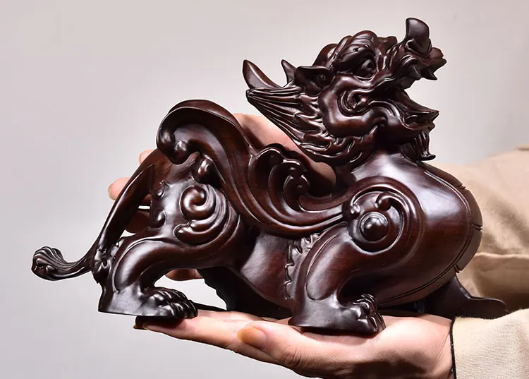 Home store Company SHOP talisman Bring wealth money GOOD LUCK Royal Dragon PI XIU Wood carving Sculpture FENG SHUI decor Statue