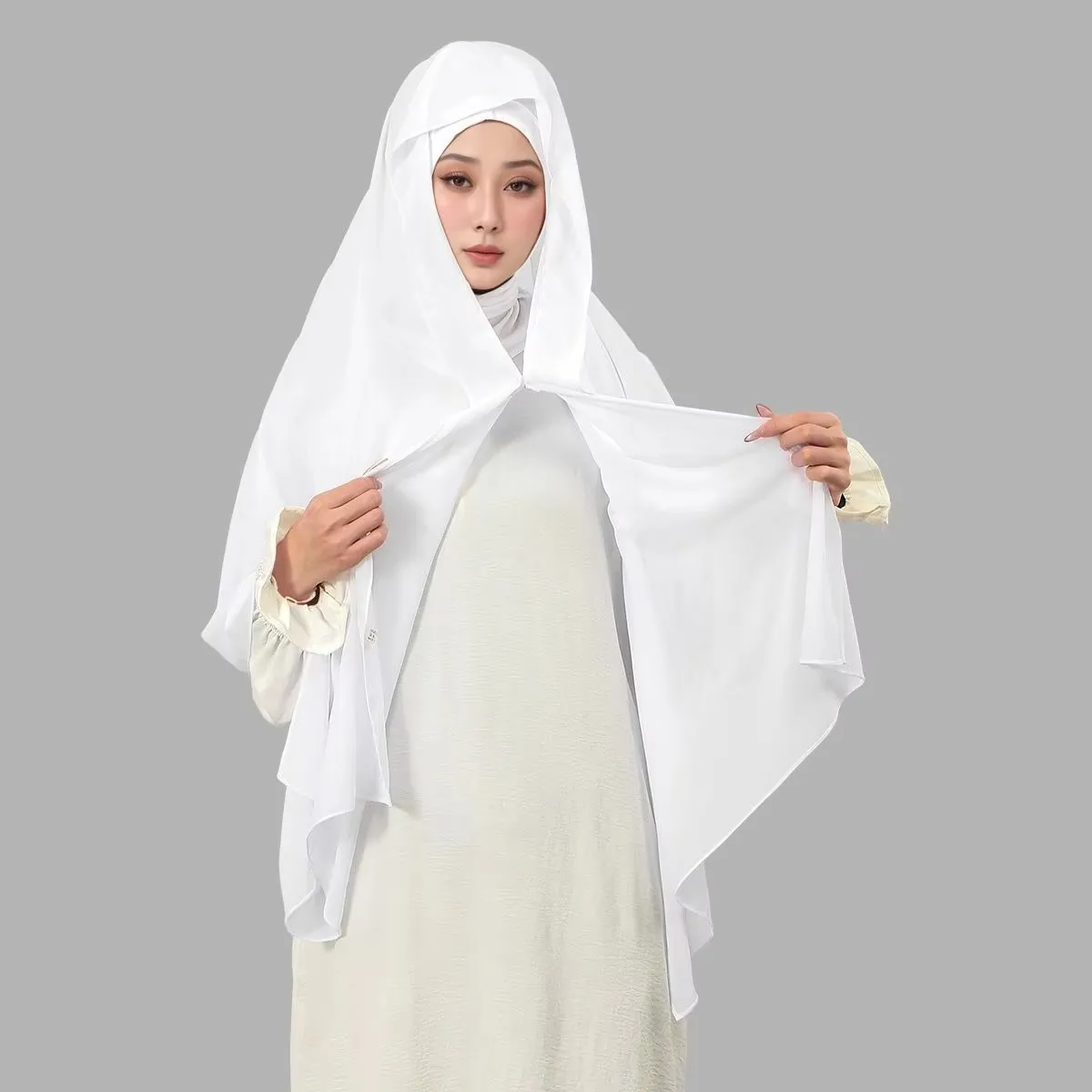

New Jersey Hijab Inner Cap and Chiffon Long Shawls One Piece Headscarf Magnet Buckle Head Wraps Muslim Women Scarves Bandanas