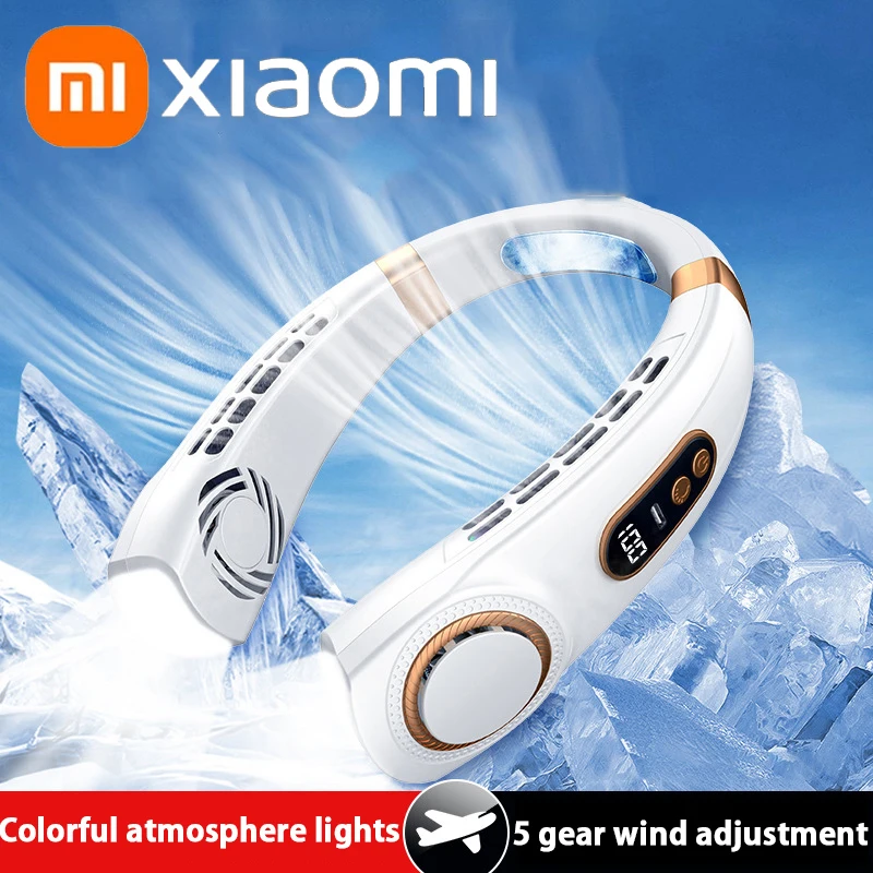 Xiaomi-Ventilador Silencioso Neck, Display Digital LED, Sem Folhas, Recarregável, Portátil, Mini, Elétrico, Ar Condicionado, 8000mAh