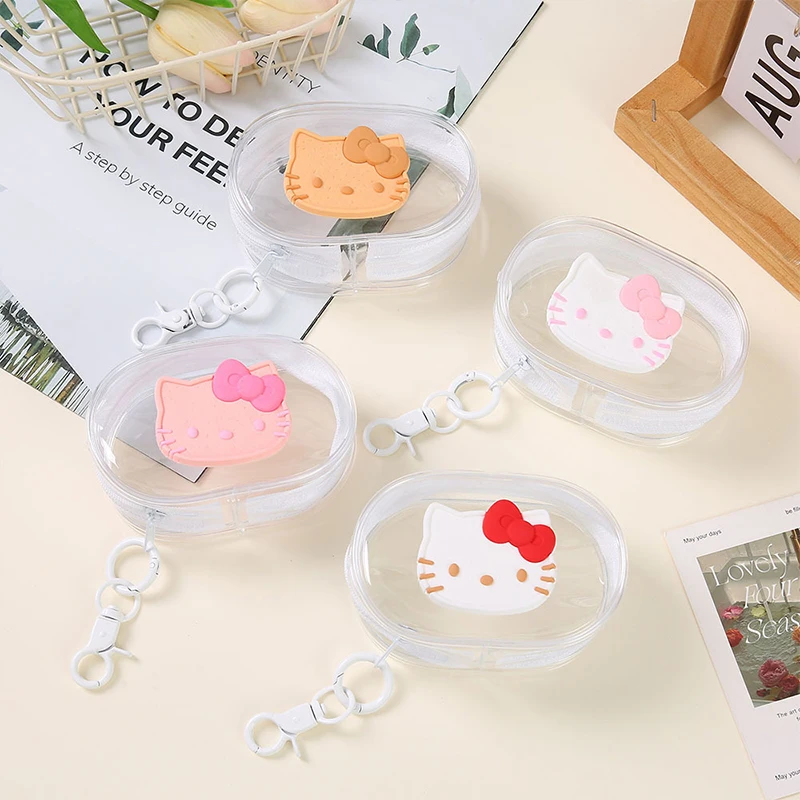

Kawaii Sanrio Coin Purse Cute Hello Kitty Transparent Earphone Line Charger Card Storage Bag Cartoon Wallet Keychain Toys Girls