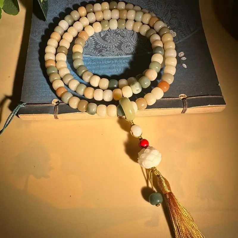 Natural Bodhi Root , Live-Stream Design, 108 Candy Multi-Gem High-Polish Fine Craftsmanship Buddhist Bead Bracelet