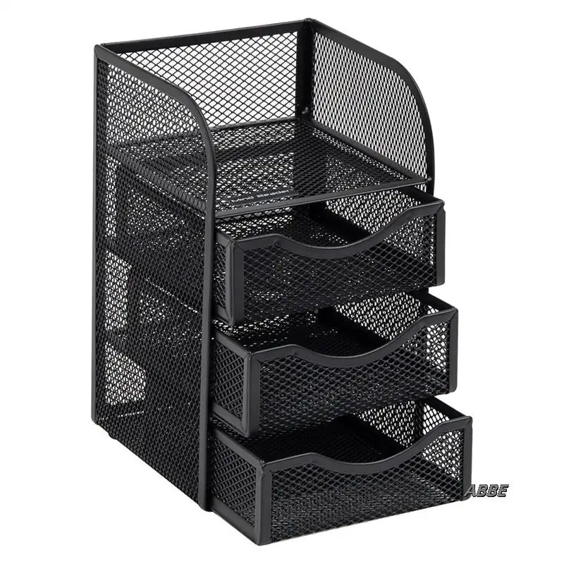 

Desktop Workspace Organizer With Drawer, Metal Mesh Paper Binder Clip Basket For Office Accessories