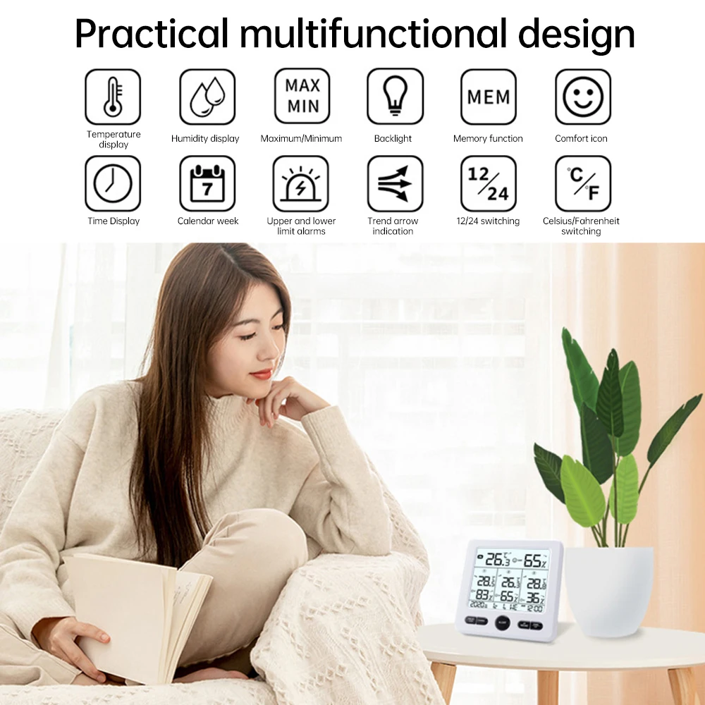 TS-6210 High-Precision Multifunctional Electronic LED Digital Thermometer and Hygrometer Wireless Indoor/Outdoor Limit Alarms view 6
