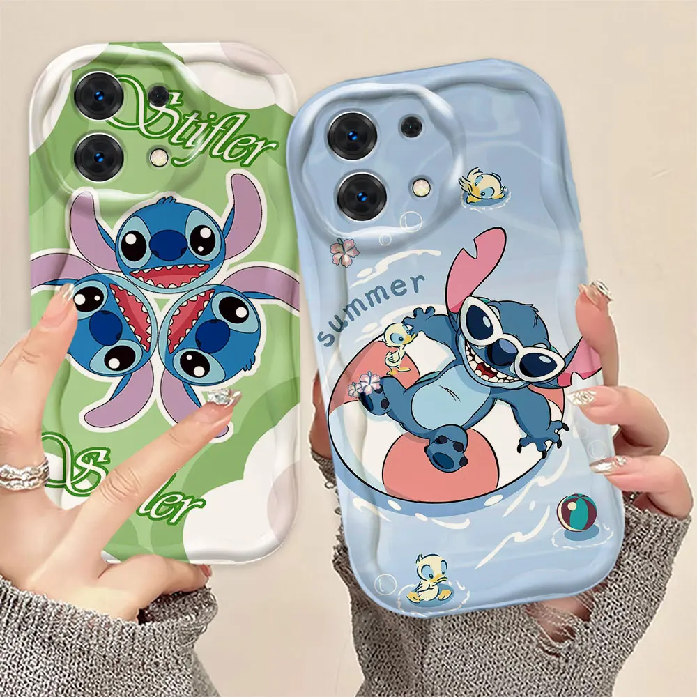 Cartoon D-Disney Stitch Cover 3D Wave Phone Case For Xiaomi Redmi NOTE 13 12 12S 11 11S 10 10T 9 8 Pro Plus White TPU Case Funda