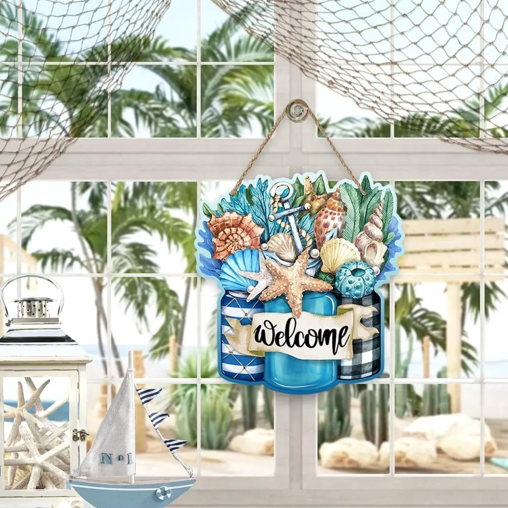 

Ocean Theme Summer Welcome Wall Ornaments Wall Art Decorative Wooden English Letter Signs 2D Beach Shells Hanging Signs Cafe Bar