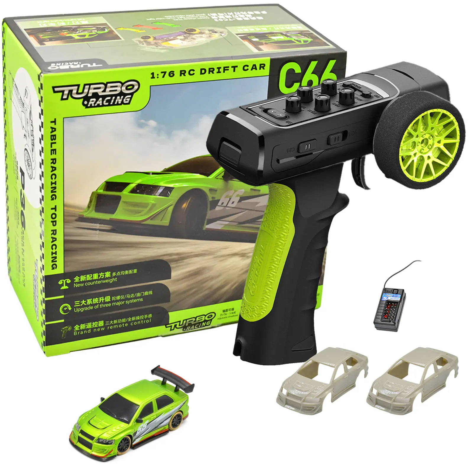 Voiture RC de course Turbo 1:76 C66 Drift avec Radio gyroscopique, jouets télécommandés entièrement proportionnels, jouets de bureau RTR pour enfants et adultes