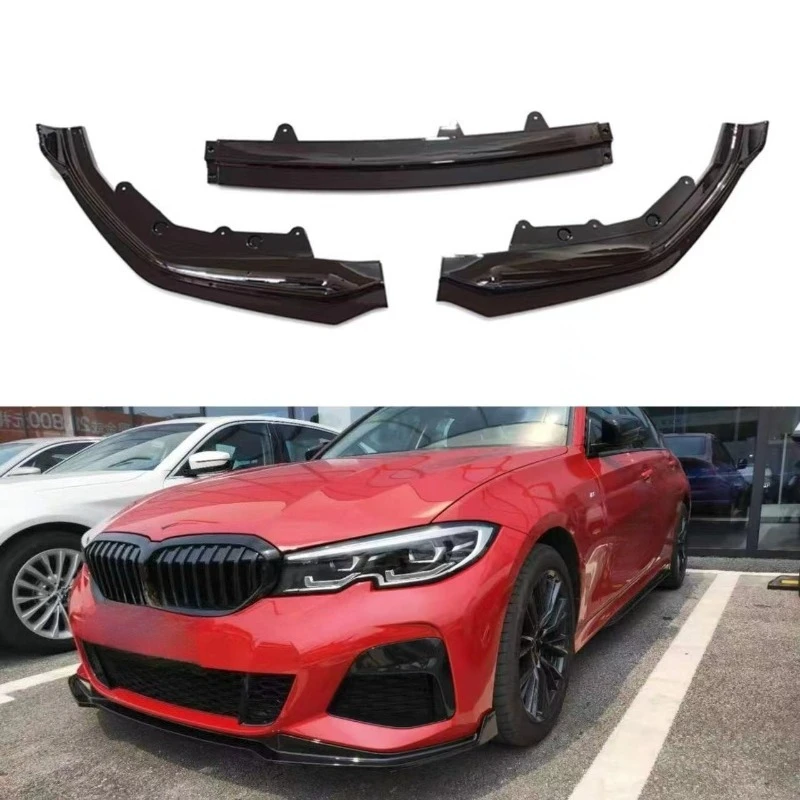 

For BMW 3 Series G20 2020-2022 3-Piece Front Lip Spoiler M Performance Style No-Drill Exterior Styling Body Kit Upgrade Parts
