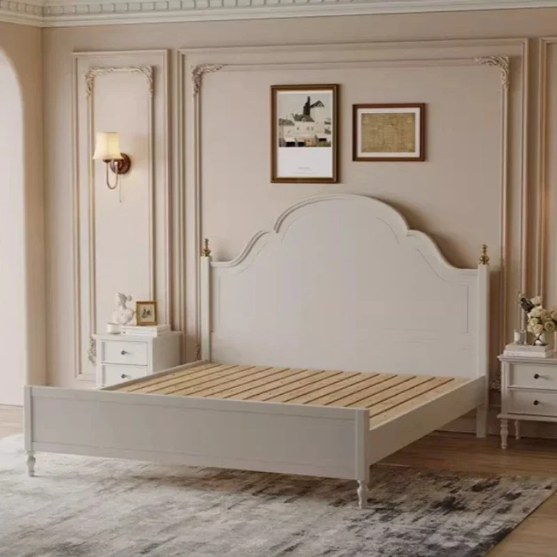 Modern 150x200cm 180x200cm Minimalist French Cream Style Solid Wood Bedroom Beds And Bed Frames Double Bed 2 People Queen Frame