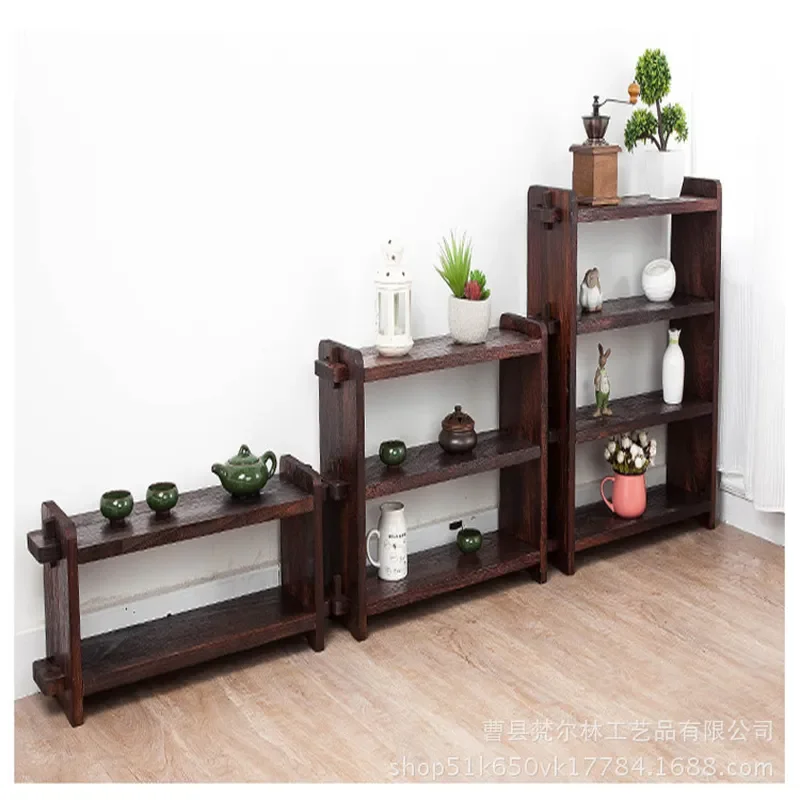 Wooden Charcoal Teapot Rack Multi Layer Desktop Storage Organizer for Small Tea Sets Sundries Finishing Shelf Kitchen Display