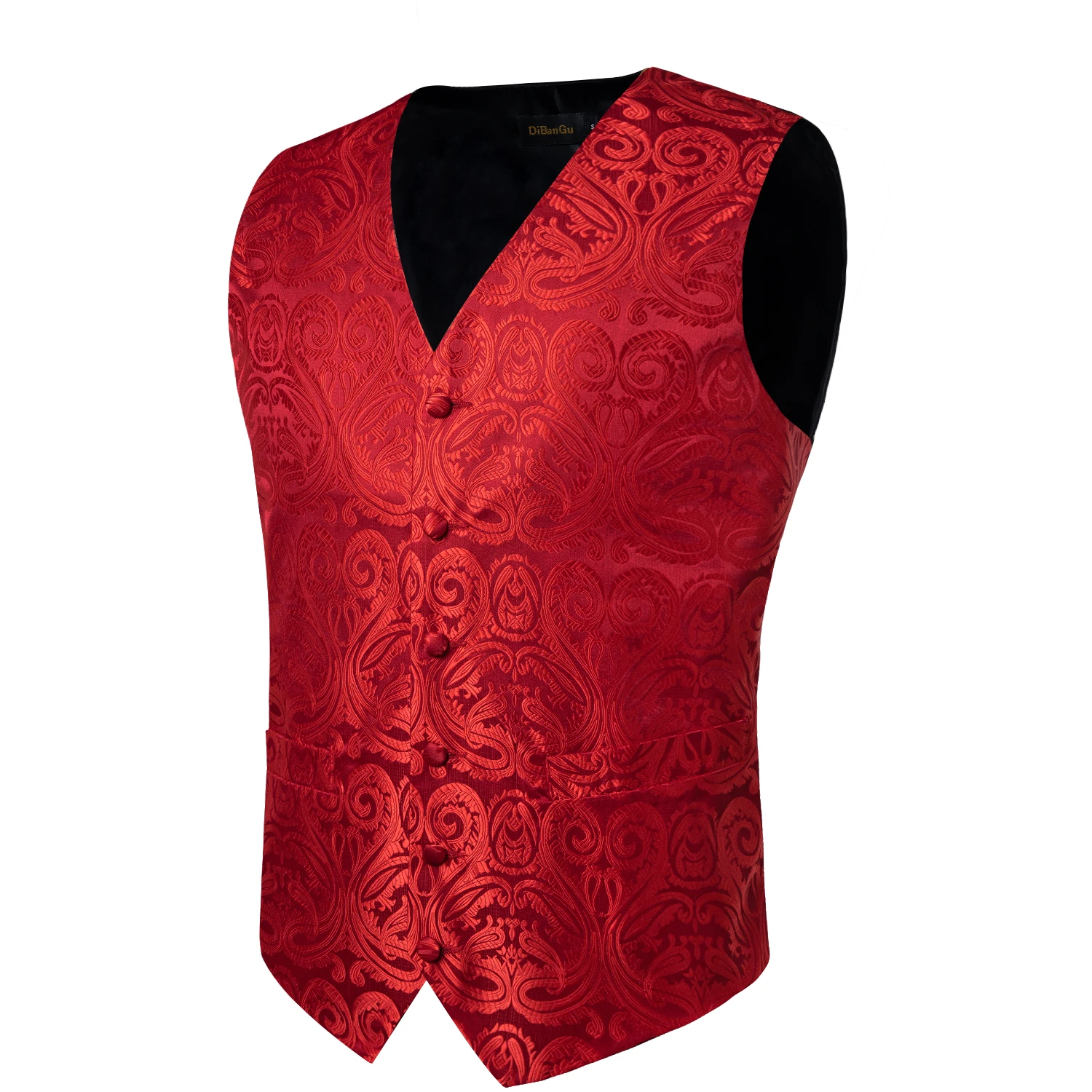 Gilet Paisley de luxe rouge pour hommes, gilet formel de mariage, cravate, poches carrées, boutons de manchette, Business, livraison gratuite