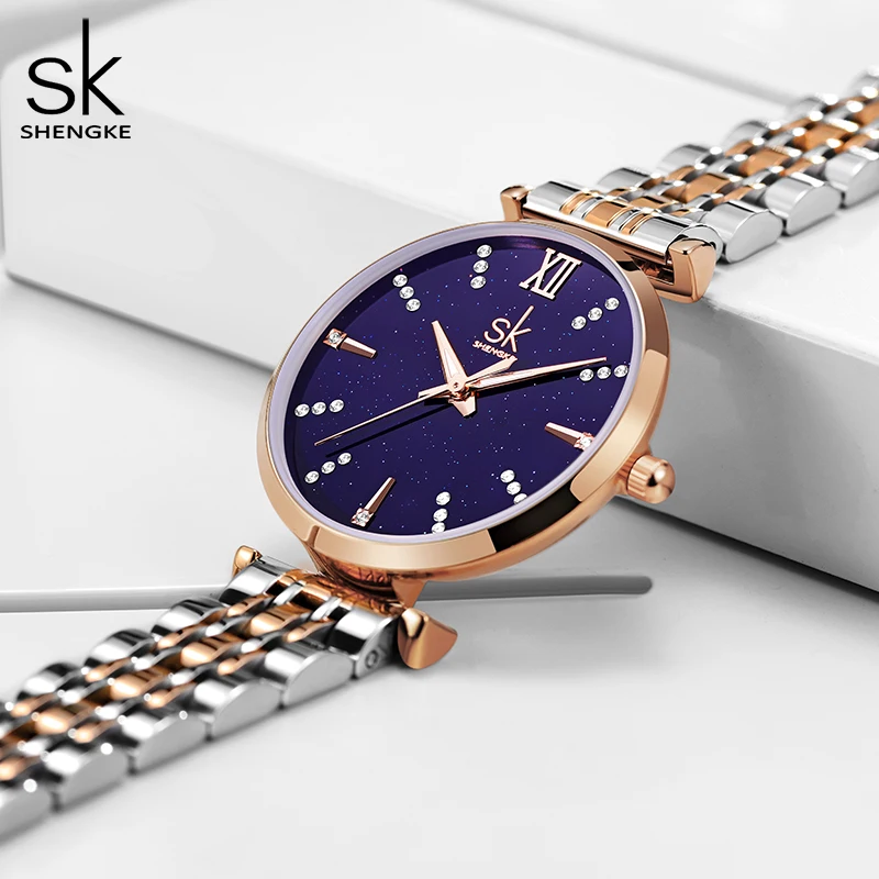 Shengke Bracelet Woman Watch Rose Golden Classical Wristwatch Gift for Women Original Design Quartz Watch Relógios Femininos