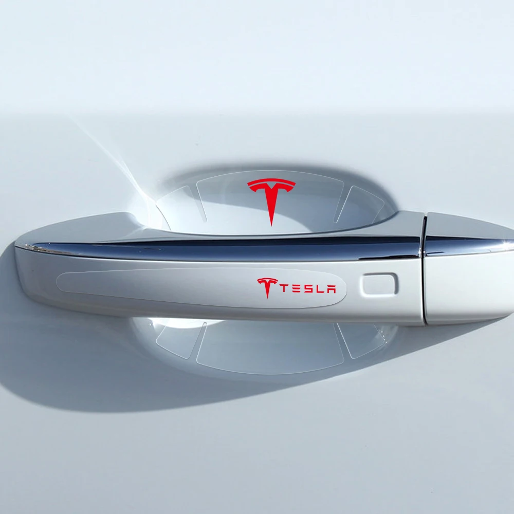 4/8Pcs Car Door Handle Transparent Badge Door Bowl Logo Sticker For Tesla Model 3 Model S X Model Y Roadster SpaceX Cybertruck