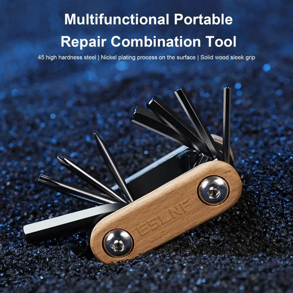 Portable 8-in-1 Tool Portable Multifunctional Bike Repair Tool Foldable Compact Size Screwdriver Wrench for Mountain Bikes