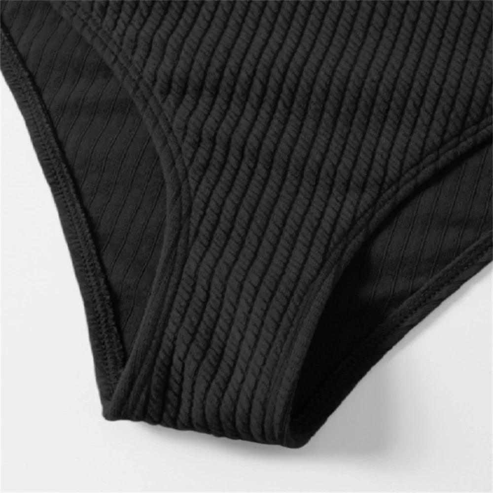 Seksowne czarne bikini wysokiej talii prążkowany krzyżowy strój kąpielowy Tankini z odkrytymi plecami wakacje stroje kąpielowe damskie kostium kąpielowy zestaw plażowy bikini Femme