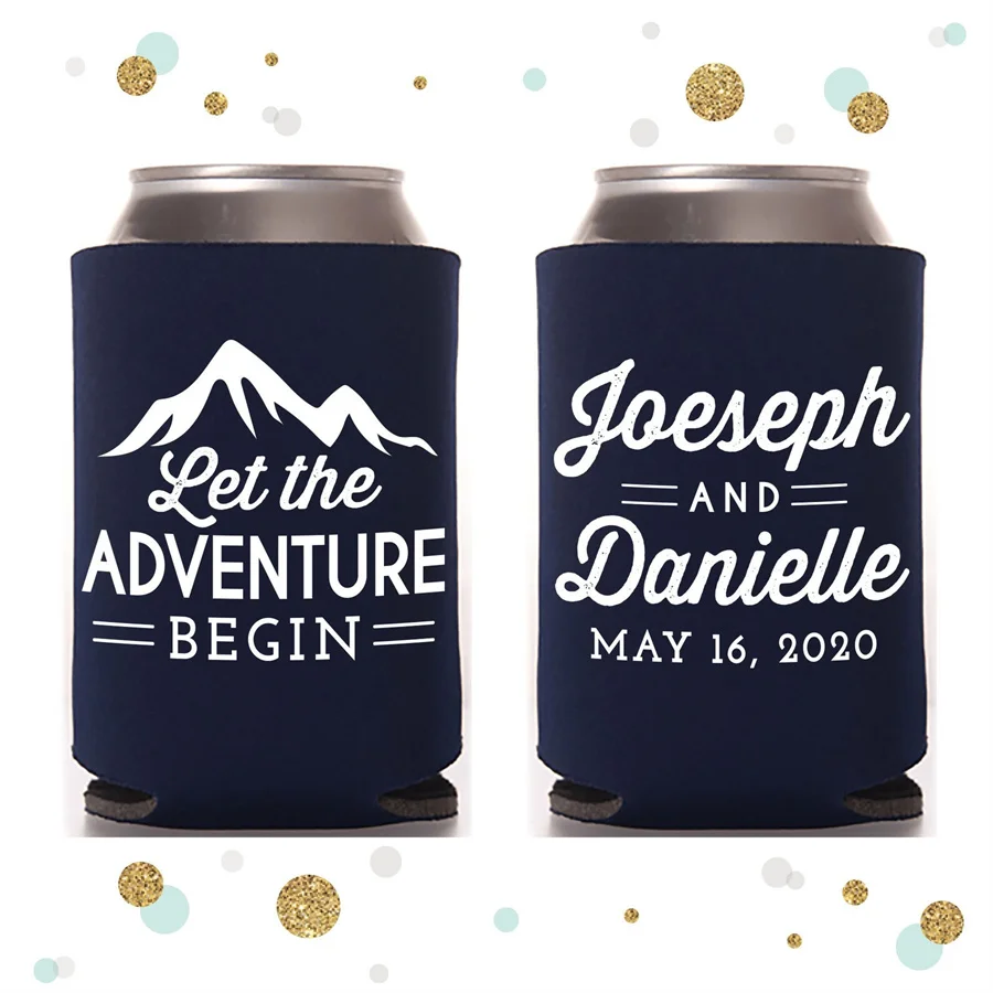 

Let The Adventure Begin - Wedding Can Cooler,Custom - Wedding Favors, Beverage Holder Hugger, Wedding Favor, Gift for Guests