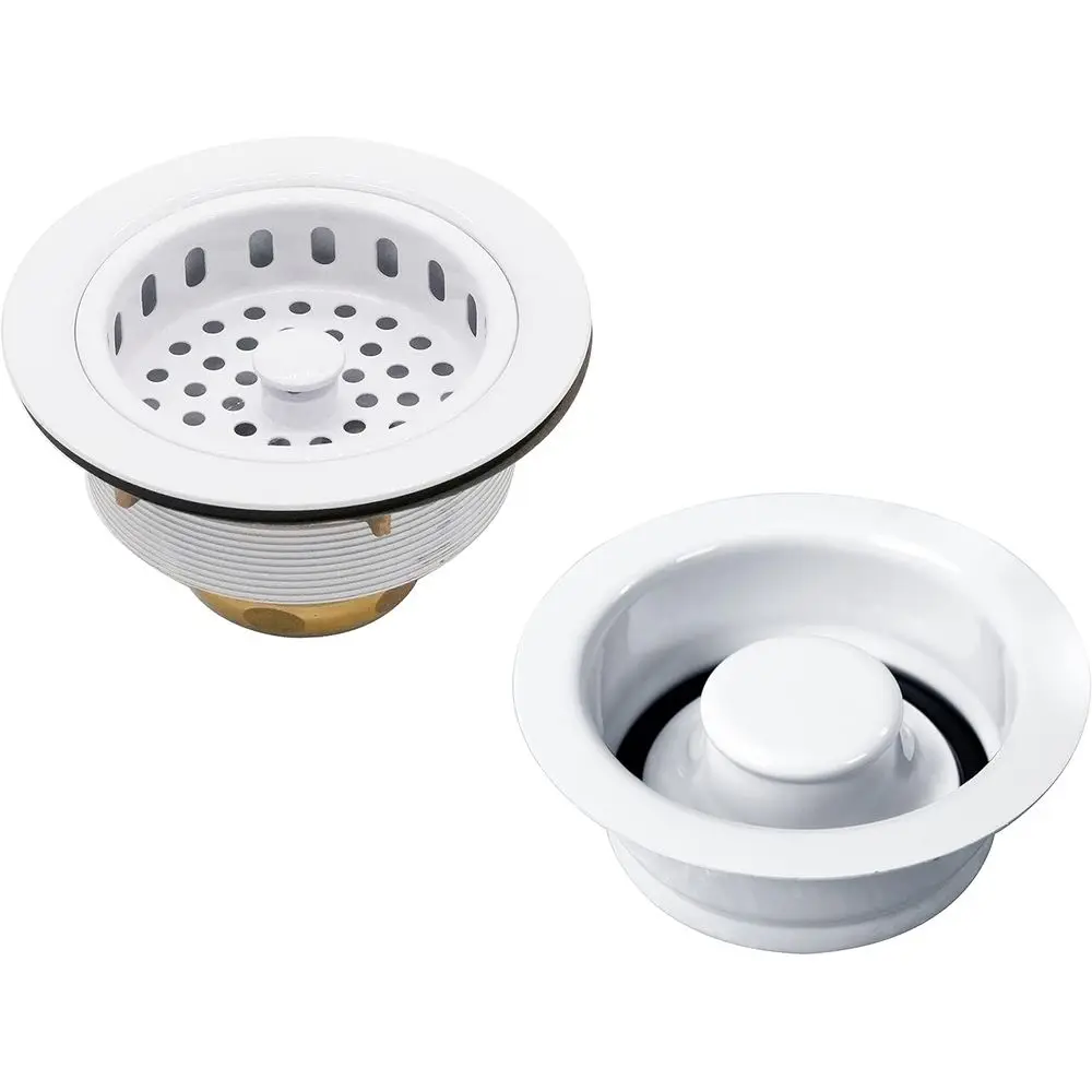 

4-1/4 Post Style Large Kitchen Basket Strainer with Waste Disposal and Stopper Drain Set, Powder Coat White