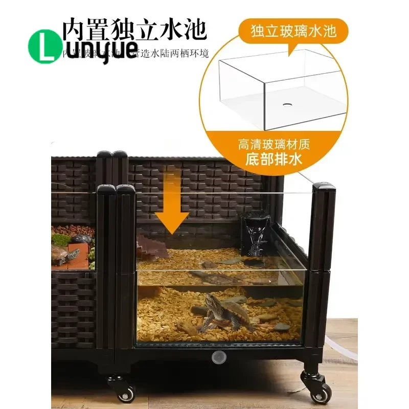 Extra Large Turtle Tank Yellow Edge Amphibious Feeding Habitat Ecological Landscaping Half Water Aquarium for Household Pet