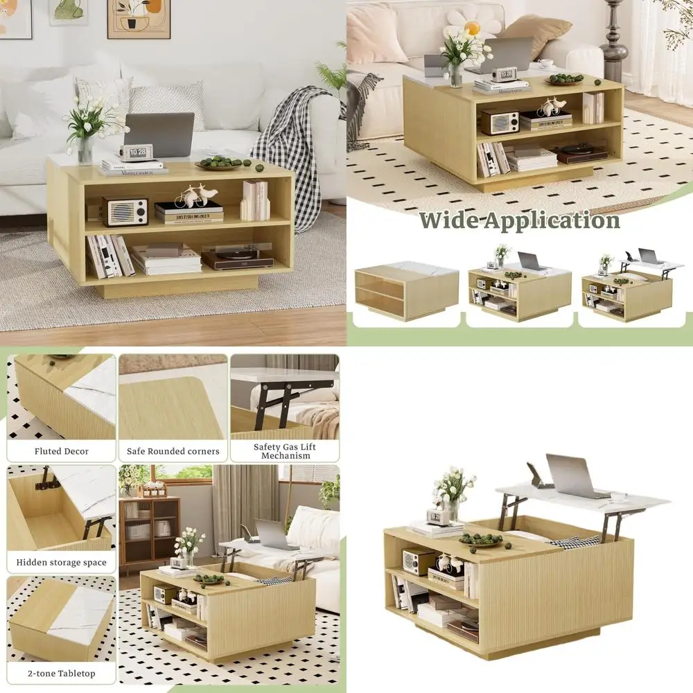 

Квадратный журнальный столик из натурального дерева с местом для хранения, большой скрытый отсек для гостиной, спальни или домашнего офиса