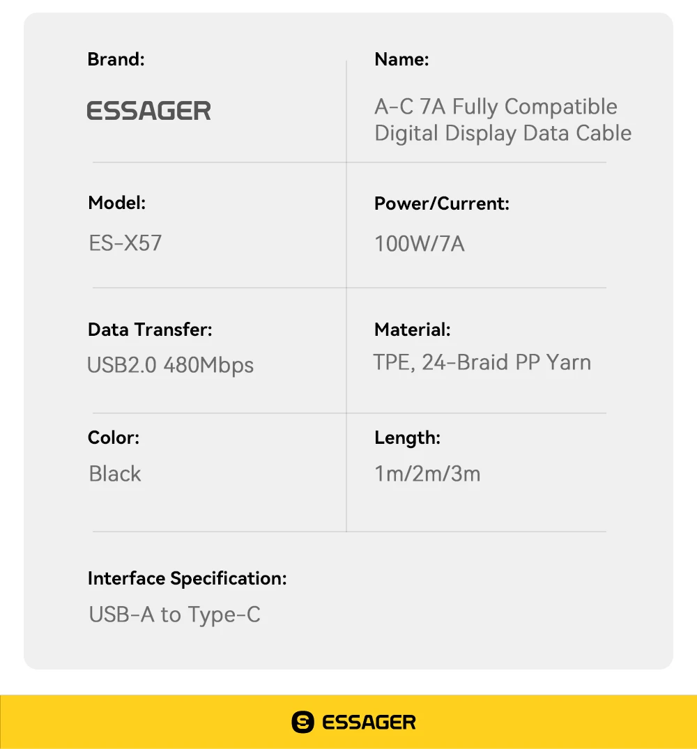 Essager 100W USB to Type C Cable Fast Charging Digital Display USB C Cable for iPhone 15 Samsung Huawei Xiaomi OPPO Data Cord