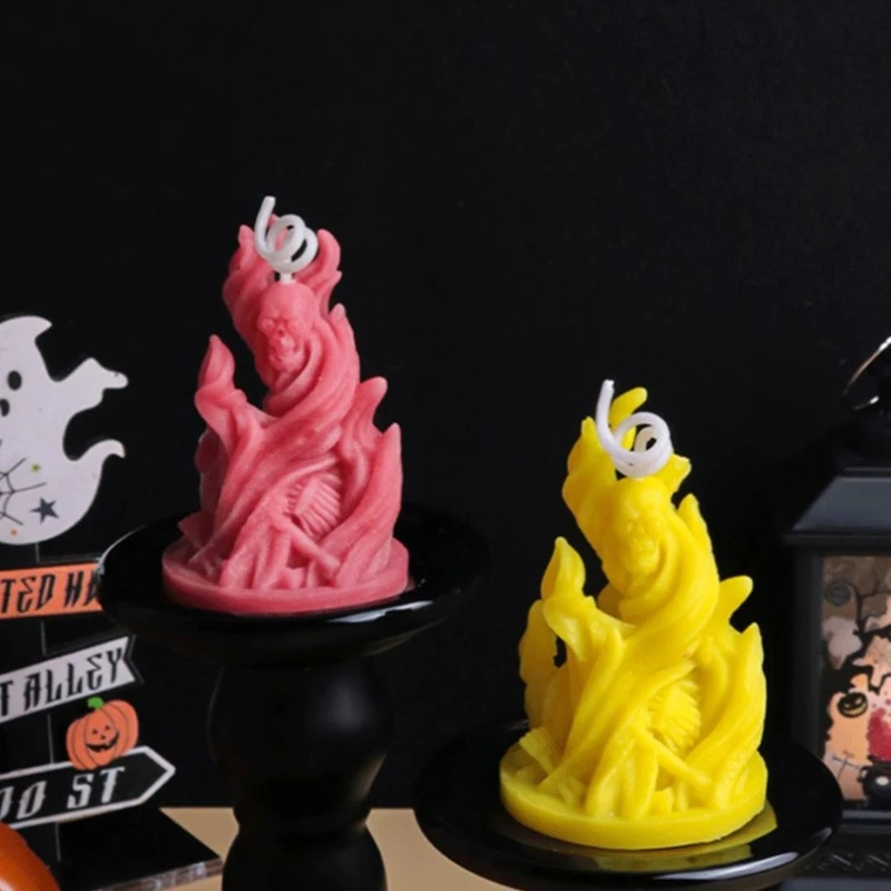 

3D пламя череп свеча силиконовая форма DIY ручная работа Хэллоуин демон ароматерапия свеча гипсовая смола изготовление формы Хэллоуин декор