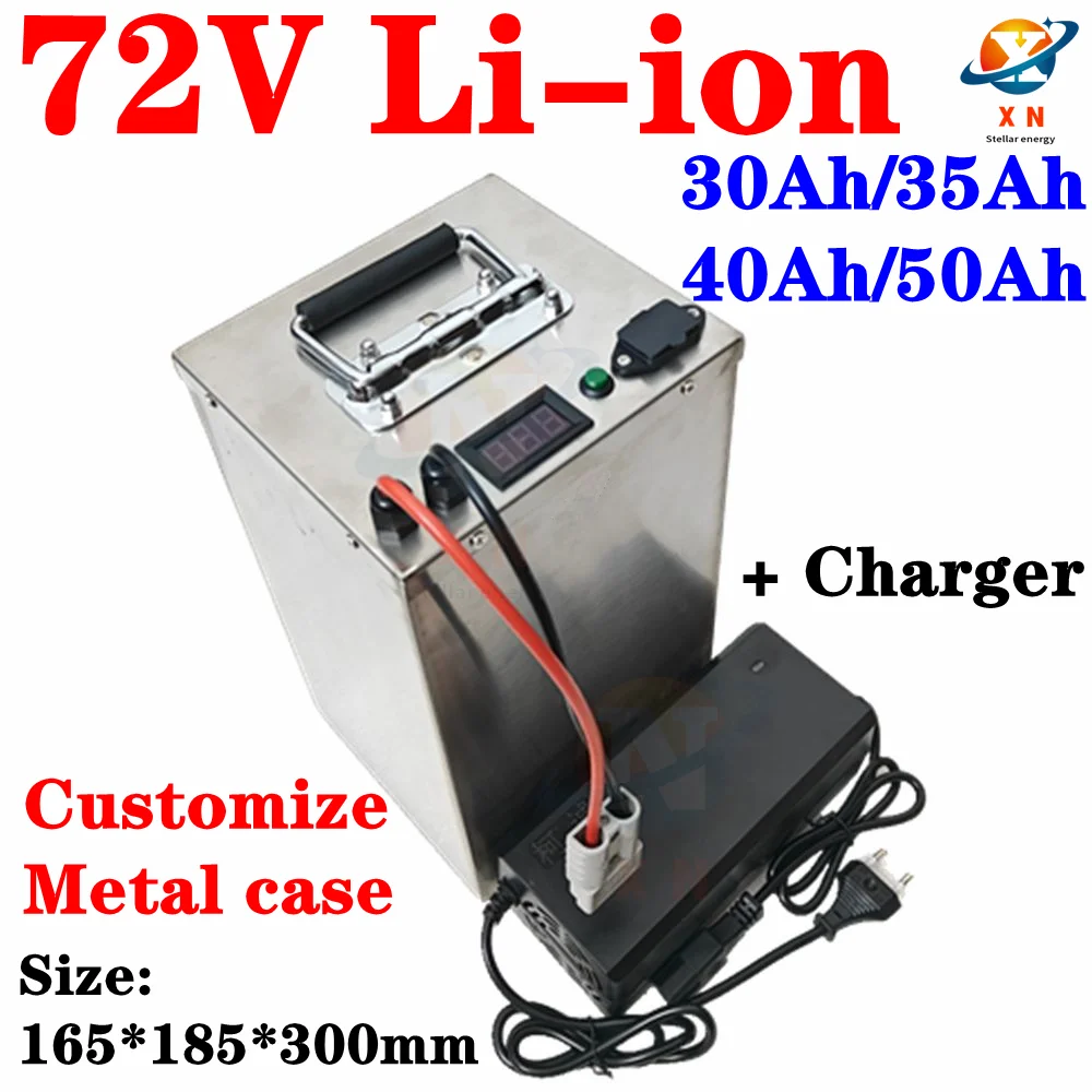 

Metal case 72v 35Ah li-ion 72v battery pack 30ah 40ah 50ah for inverter solar energy RV EV motorhome 3000w motor bike + charger