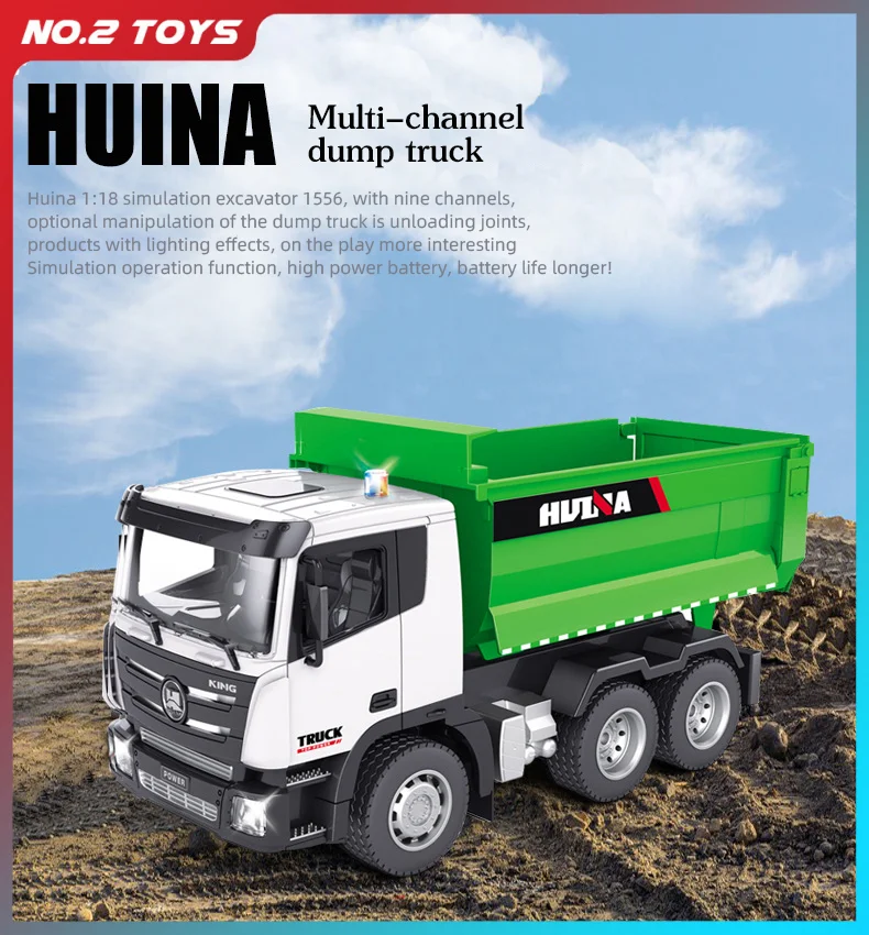 

HUINA 1/18 RC Dump Truck Simulation Engineering Tipper Trucks 2.4G 9CH Remote Control Car with Lights Boys Toys Christmas Gifts