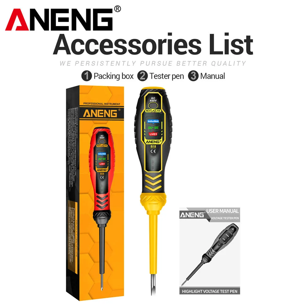 

Многофункциональный индукционный тестер напряжения ANENG B18 Highlight безконтактного типа с отверткой-крестиком для электриков