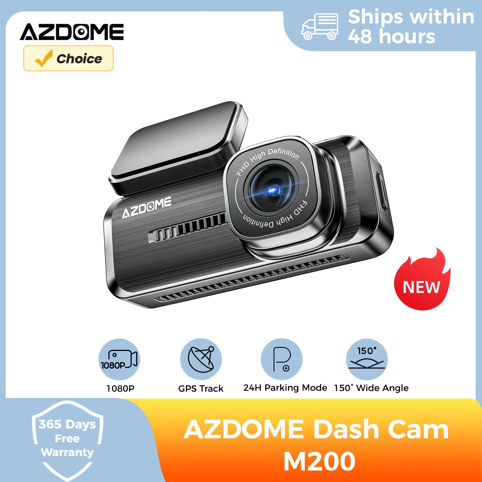 AZDOME 1080P Dash Cam M200 150° Wide Angle Built-in GPS WiFi Car Camera G-Sensor App Control 24H Parking Surveillance Car DVR