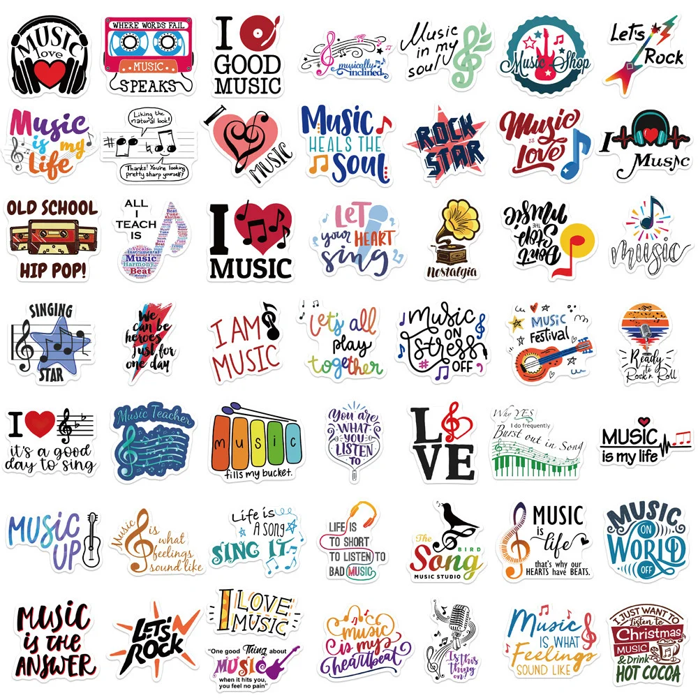 10/30/50PCS Inspirational Music Cartoon Graffiti Waterproof Stickers Personalized Creative Decoration Water Cup Guitar Wholesale