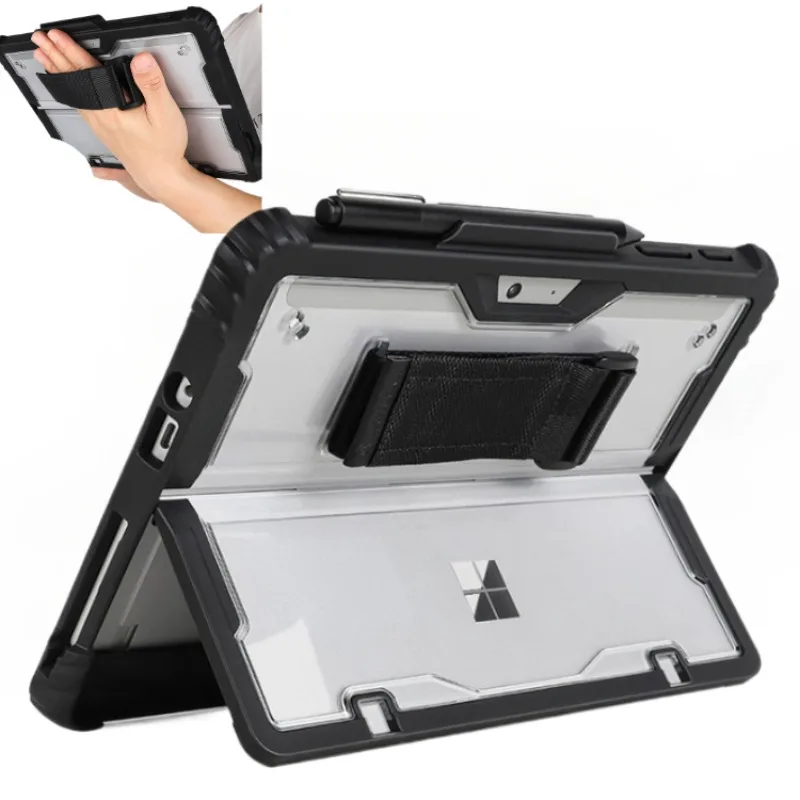 Nylon Webbing Velcro Design Four-corner Airbags Shock for Microsoft Surface Pro9 10 11 Protective Case Acrylic Transparent Cover