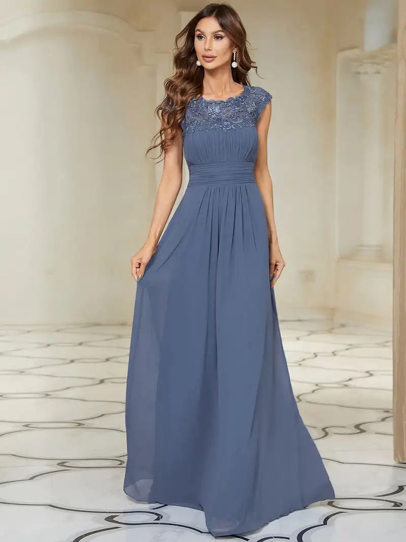 

Elegant Evening Dresses lace long A-LINE Sleeveless O-neck 2024 ever pretty of Dusty Navy Simple Bridesmaid dress Women