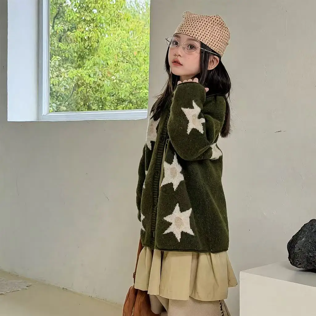 Fashion New Kids Cardigan Korean Style Knit Sweater for Toddlers Soft Winter Coat for Girls and Boys 1-6Y