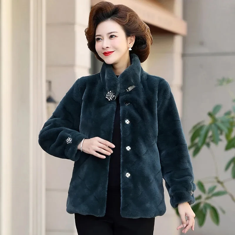 Autumn/Winter Short Jacket Women Imitation Fur Coat Korean Thicke Imitation Mink Fur Coat Middle Aged Female Outerwear Overcoat