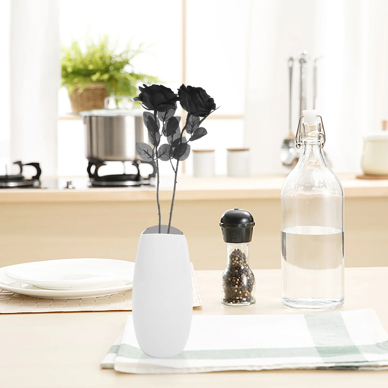 

2pcs Realistic Black Faux Rose Simulation Flower Decor For Home Office Party Photography Studio Retro Prop