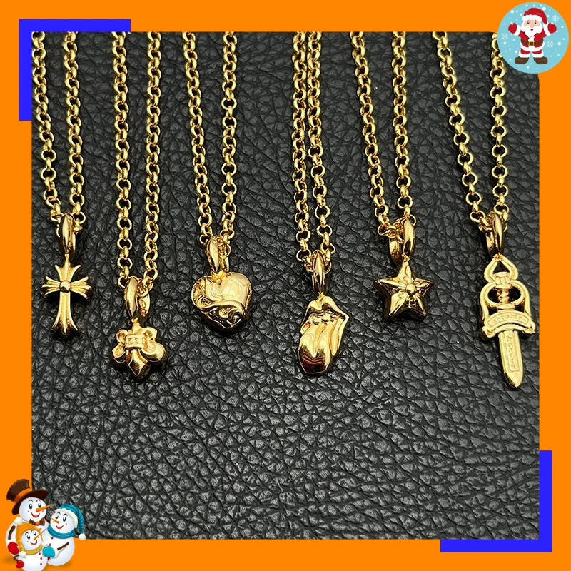 Gold Peach Heart Cross Necklace, Male and Female Couples Hip-hop Niche Sword Pendant, Classic Sweater Chain Versatile