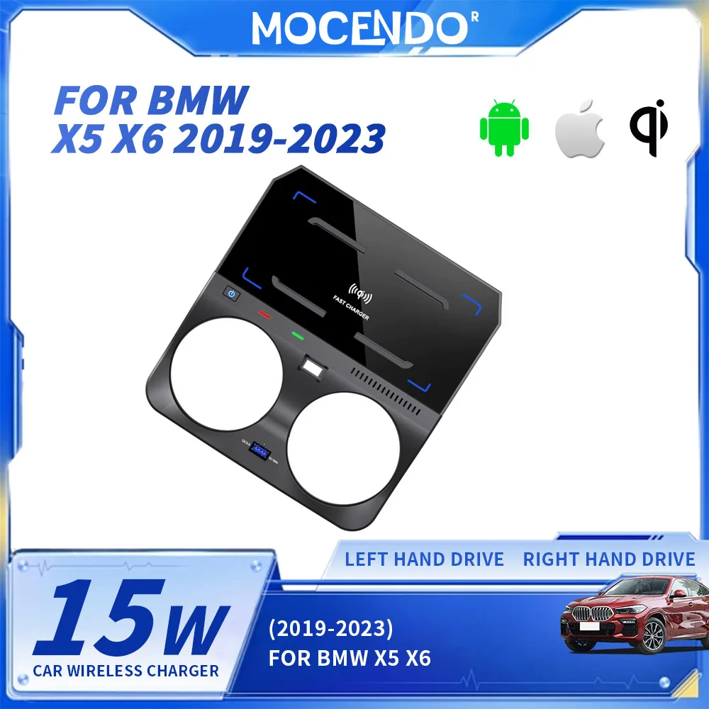 Para BMW X5 X6 2019-2023: Base de Carregamento Sem Fio 15W com Suporte para Celular e Carregamento Rápido – Instalação Plug & Play para Interior