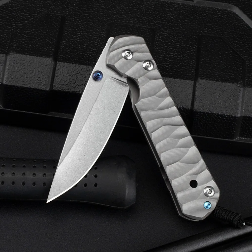

New Style Outdoor Pocket Folding Knife Damascus Steel Blade Titanium Alloy Handle Portable Knives Peeling Tool Survival Knives